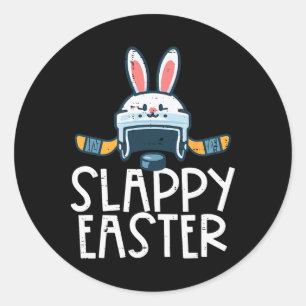 Adesivo Redondo Capacete de hóquei no gelo de Páscoa Slappy Bunny
