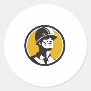 Adesivo Redondo Capacete de segurança do construtor que olha o