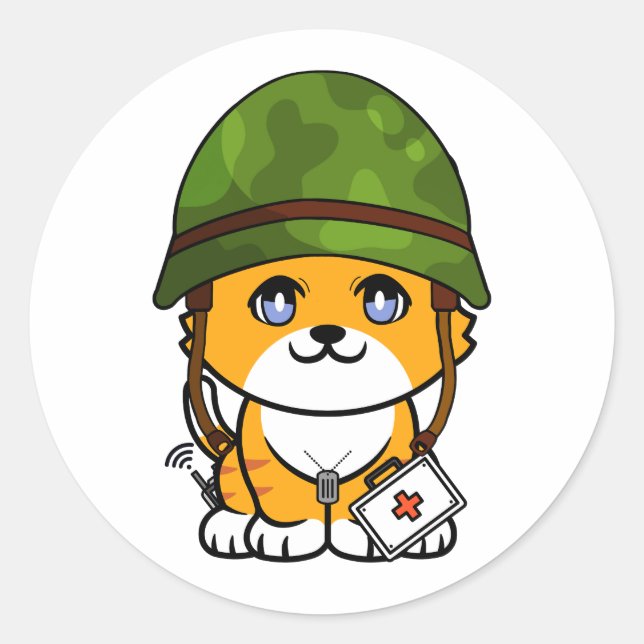 Adesivo Redondo Capacete do exército de Visto Orange Cat (Frente)