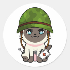 Adesivo Redondo Capacete do exército de Visto Siamese Cat