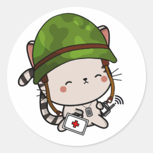 Adesivo Redondo Capacete do exército de Visto Tabby Cat