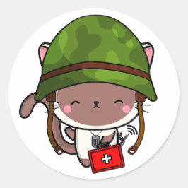 Adesivo Redondo Capacete do exército de Visto White Cat