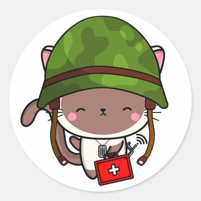 Adesivo Redondo Capacete do exército de Visto White Cat (Frente)