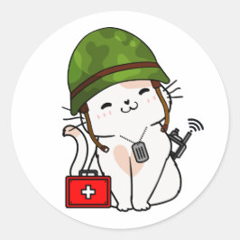 Adesivo Redondo Capacete do exército de Visto White Cat