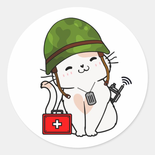 Adesivo Redondo Capacete do exército de Visto White Cat (Frente)