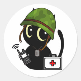 Adesivo Redondo Capacete do Exército Vestido de Gato Negro