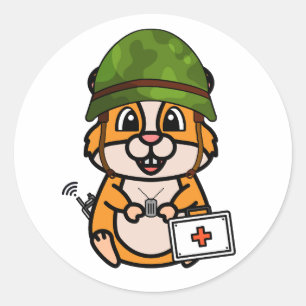 Adesivo Redondo Capacete do exército Vestido pelo Hamster
