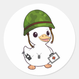 Adesivo Redondo Capacete do exército Vestindo o Pato Cortado