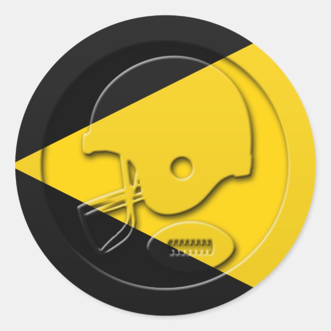 Adesivo Redondo Capacete e bola de futebol preto e amarelo (Frente)