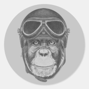 Adesivo Redondo Capacete Vintage Chimpanzé