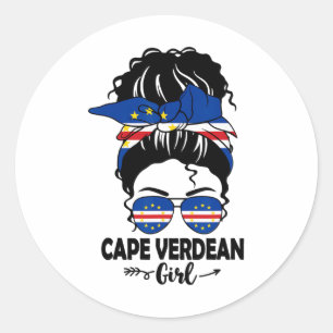 Adesivo Redondo Cape Verdeana com coque sujo e bandeira de Cabo Ve