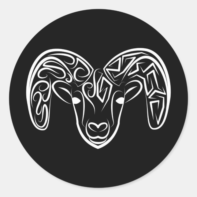 Adesivo Redondo Capim/ovelha, tribal, preto e branco (Frente)