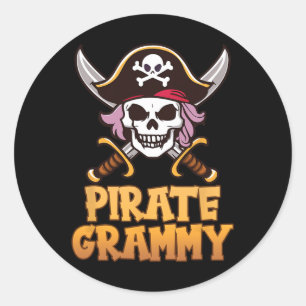 Adesivo Redondo Capitã do Grammy Pirata que bate com vovó Hallowee