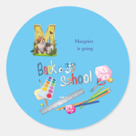 Adesivo Redondo Capitais do alfabeto de volta ao notebook escolar