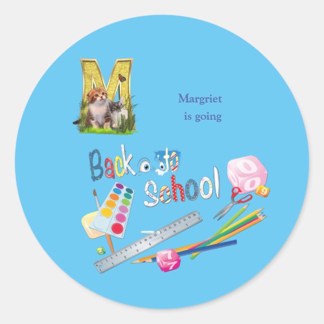 Adesivo Redondo Capitais do alfabeto de volta ao notebook escolar  (Frente)