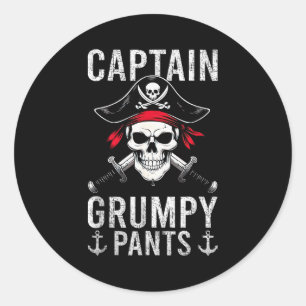 Adesivo Redondo Capitão Calças Mal-Humoradas Humor Pirata Crânio G