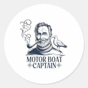 Adesivo Redondo Capitão de Barco a Motor Homens Mulheres Pontoon B