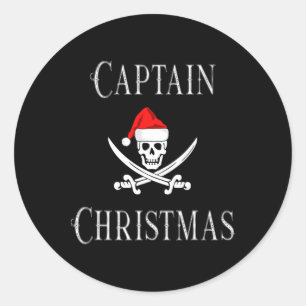 Adesivo Redondo Capitão Férias de Natal Pirata Caveira Chapéu de P