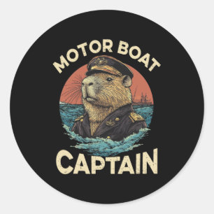 Adesivo Redondo Capitão Funny Capybara Mariner de Barcos Motor