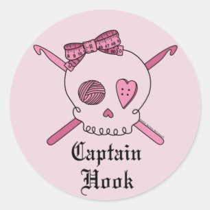 Adesivo Redondo Capitão Gancho Crânio & ganchos de Crochet (part