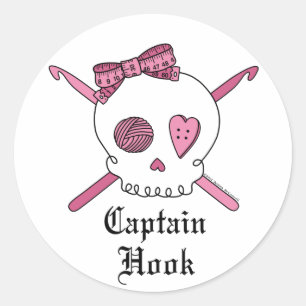 Adesivo Redondo Capitão Gancho Crânio & ganchos de Crochet (rosa