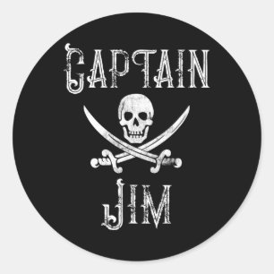 Adesivo Redondo Capitão Jim Vintage - Barco de Crânio Pirata Perso