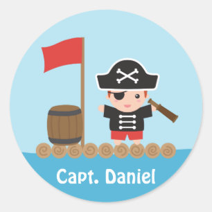 Adesivo Redondo Capitão Pirata do Oceano Bonito Menino da Jangada