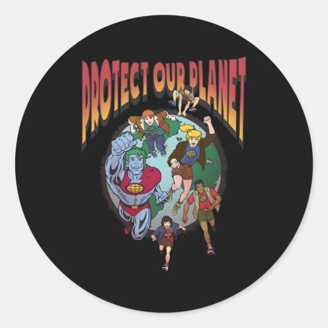 Adesivo Redondo Capitão Planeta Proteja Nosso Planeta (Frente)