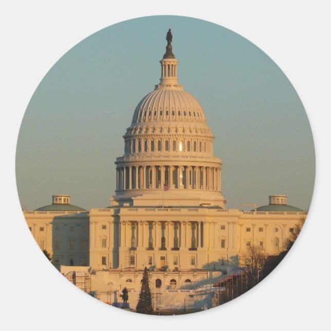 Adesivo Redondo Capitólio no Natal Washington DC Holiday (Frente)