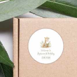 Adesivo Redondo Capítulo Um Girafa com primeiro aniversario de Liv