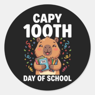 Adesivo Redondo Capivara 100º Dia De Escola Capy Animal Fofo