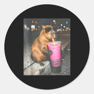 Adesivo Redondo Capivara bebendo chá boba gelado meme engraçado de