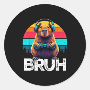 Adesivo Redondo Capivara Bruh Divertido Gamer Retro Capivara Jogos