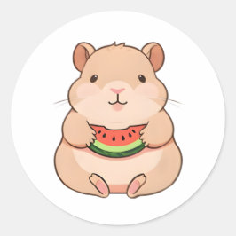 Adesivo Redondo Capivara Chibi Kawaii Comendo Fatia de Melancia