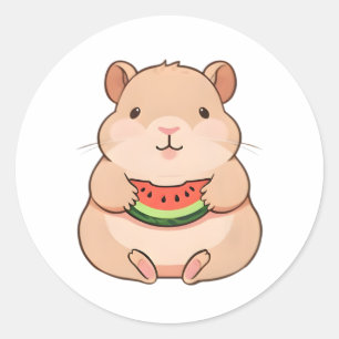 Adesivo Redondo Capivara Chibi Kawaii Comendo Fatia de Melancia
