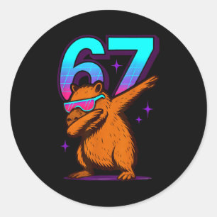 Adesivo Redondo Capivara Dabbing Retro Neon 67