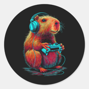 Adesivo Redondo Capivara de jogos retrô engraçada roedor jogador d