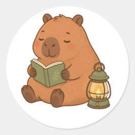 Adesivo Redondo Capivara de Leitura Aconchegante pela Lanterna Pre