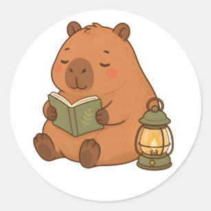 Adesivo Redondo Capivara de Leitura Aconchegante pela Lanterna Pre