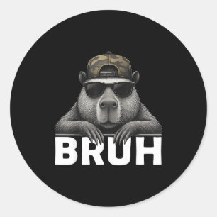 Adesivo Redondo Capivara de Meme Gráfico Engraçado Bruh Para Menin
