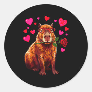 Adesivo Redondo Capivara Dia dos Namorados Coração Gles Rosa Amor 