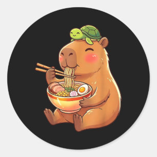 Adesivo Redondo Capivara e Tartaruga Fofa Mochila Ramen Kawaii