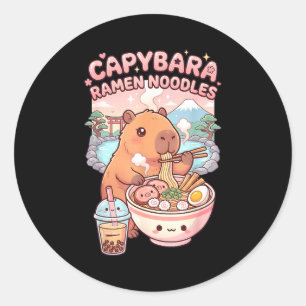 Adesivo Redondo Capivara engraçada macarrão ramen kawaii capivara
