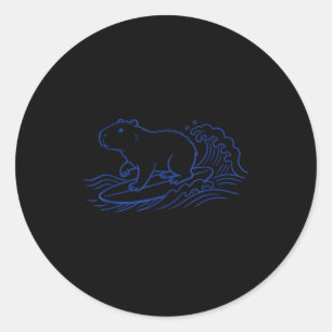 Adesivo Redondo Capivara engraçada surfando vibrações do oceano de