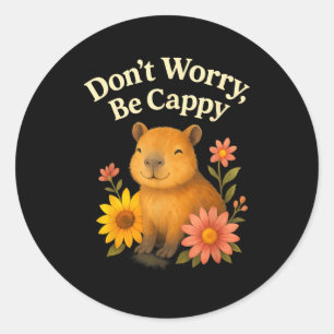 Adesivo Redondo Capivara Feliz Não se Preocupe Seja Cappy Girassol
