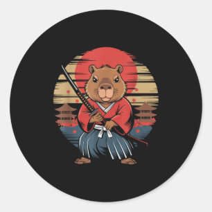Adesivo Redondo Capivara Samurai Japonês