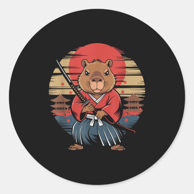 Adesivo Redondo Capivara Samurai Japonês (Frente)