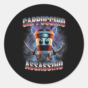 Adesivo Redondo Cappuccino Ino Brainrot Memória Italiana