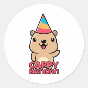 Adesivo Redondo Cappy Birthday! Cartoon Cute Capybara Pun
