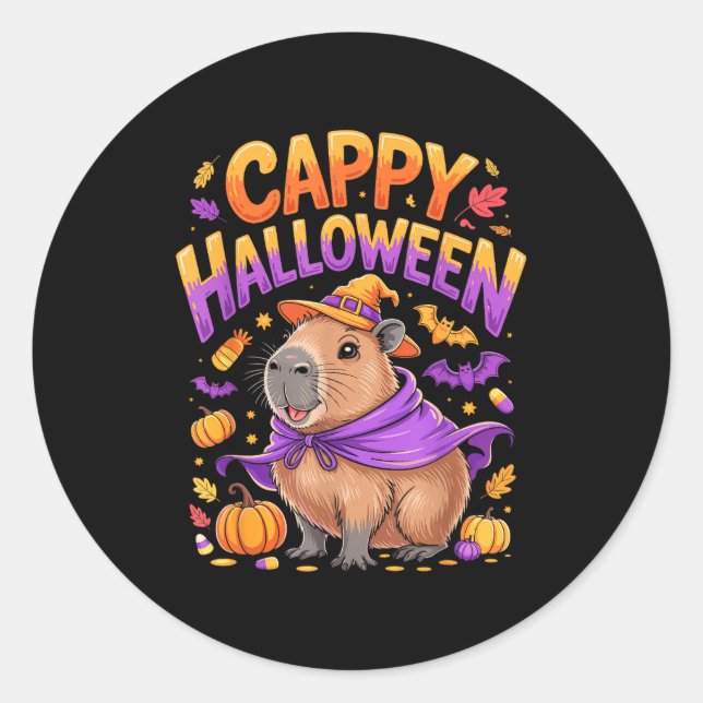 Adesivo Redondo Cappy Halloween Capybara Witch  (Frente)